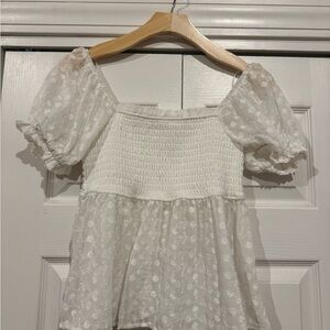 Francesca's Collections White Smocked Blouse